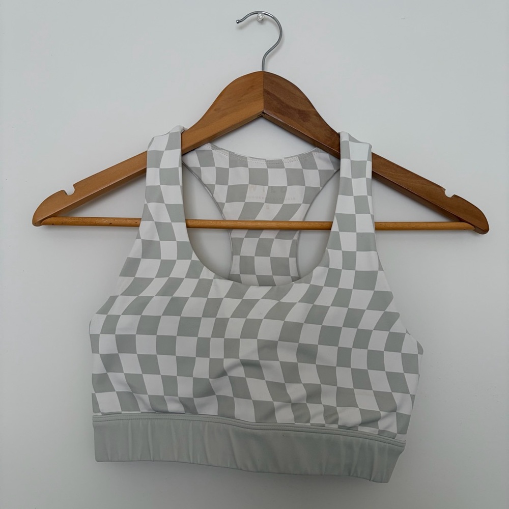 Checkerboard Sports Bra in Light green (sage) and White